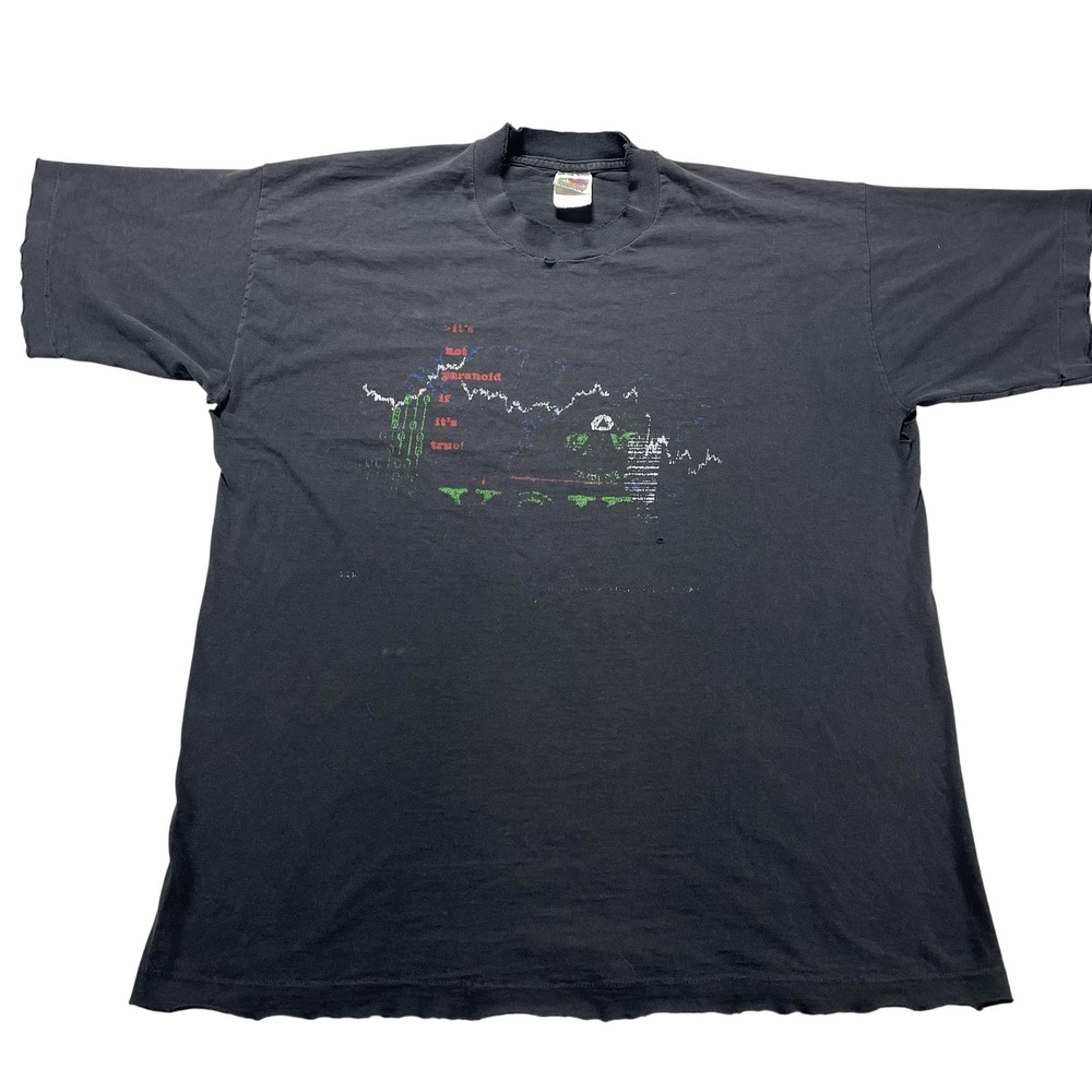VTG 90s It's Not Paranoid If It's True T Shirt Fruit of the Loom Faded Black XL
